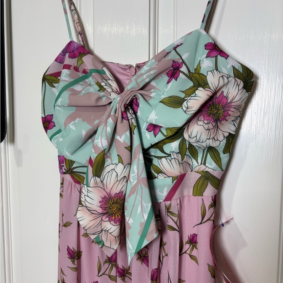 Belle Badgley Mischka | Ollie *Pink Multi-Floral* Maxi Gown | *NWT* | Side Slit - Picture 5 of 8